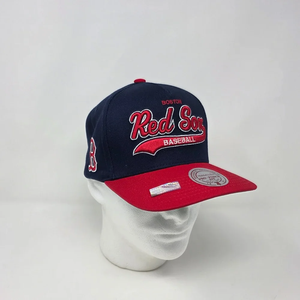 Mitchell & Ness Boston Red Sox MLB Snapback Hat Cap 3D Logo Spell Out Navy/Red